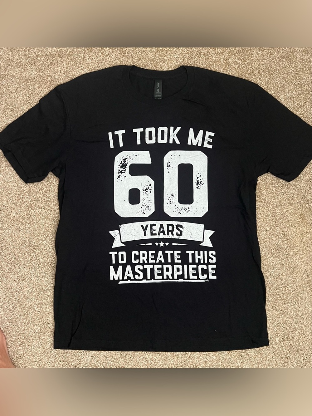 Gildan Black Tee with White '60 Years' Graphic Men’s Size Large